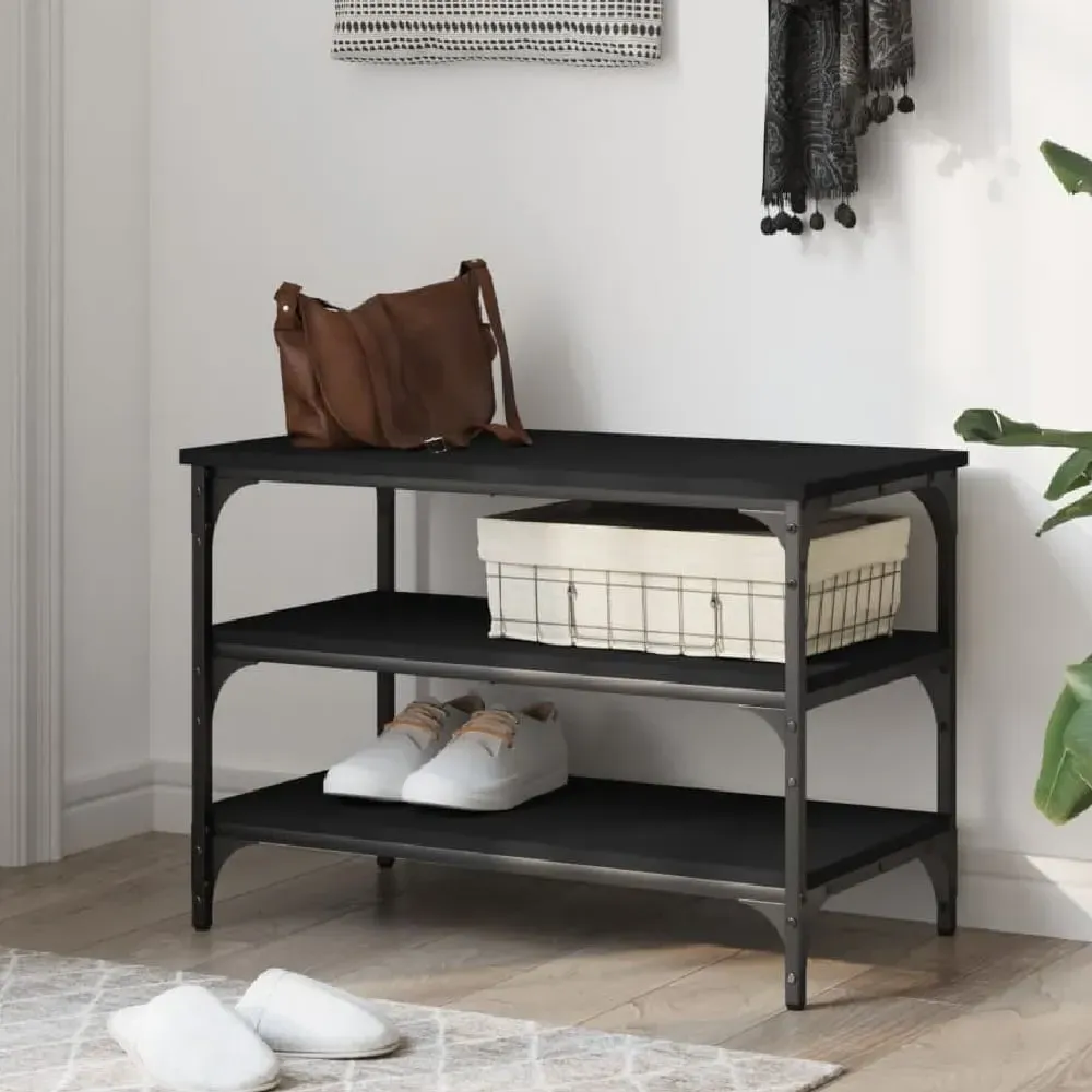 Indio Small Shoe Bench with 2 Shelves - Black image