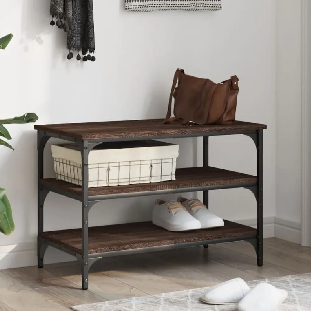 Indio Small Shoe Bench with 2 Shelves - Brown