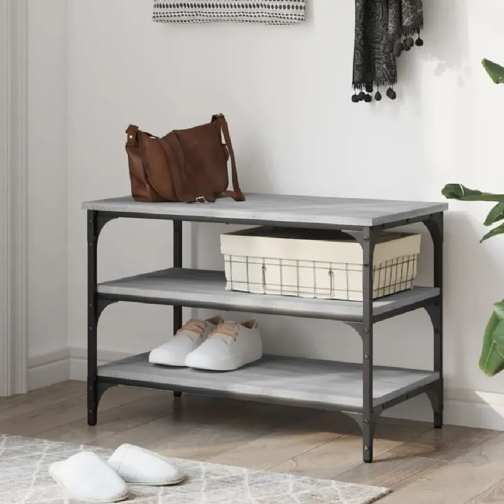 Indio Small Shoe Bench with 2 Shelves - Grey