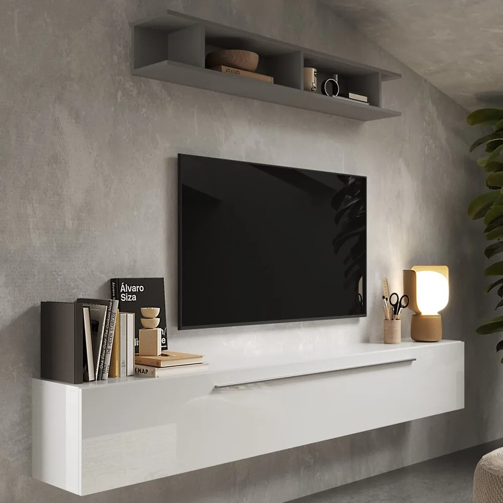 Infinite Wall Hung Entertainment Unit - White, High Gloss