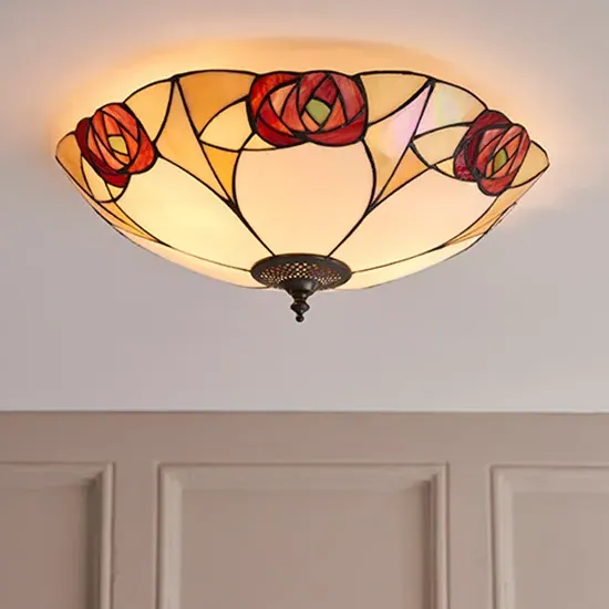 Ingram 2-Light Tiffany Glass Flush Ceiling Light - Dark Bronze product