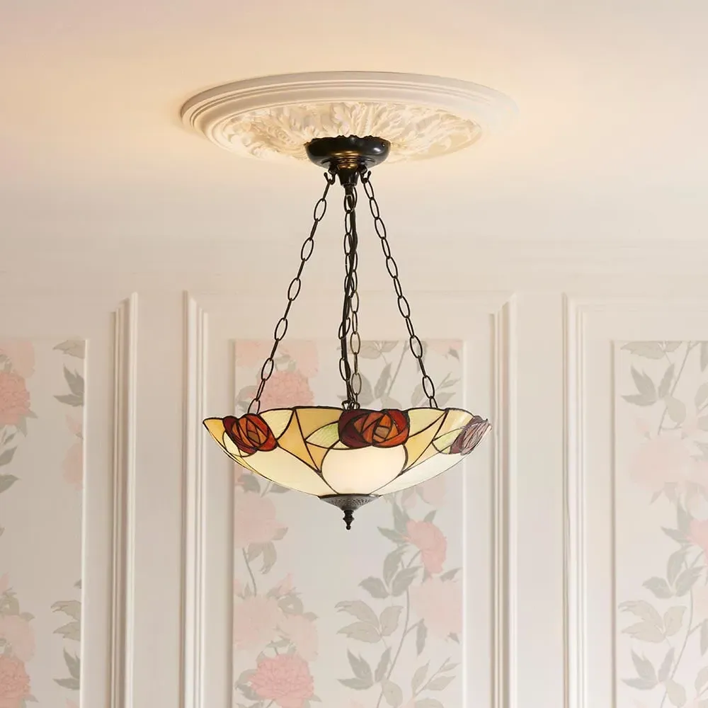 Ingram 3 Light Tiffany Glass Inverted Pendant Light - Black