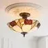 Ingram 3 Light Tiffany Glass Semi Flush Ceiling Light - Black