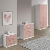 Ingrid 3-Piece Bedroom Furniture Set - White, Pink High Gloss