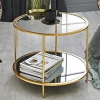 Inman Round Coffee Table with Undershelf - Gold, Glass
