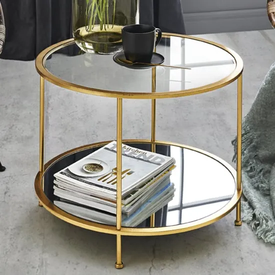 Inman Round Coffee Table with Undershelf - Gold, Glass