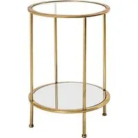 Inman Round Side Table with Undershelf - Gold, Glass