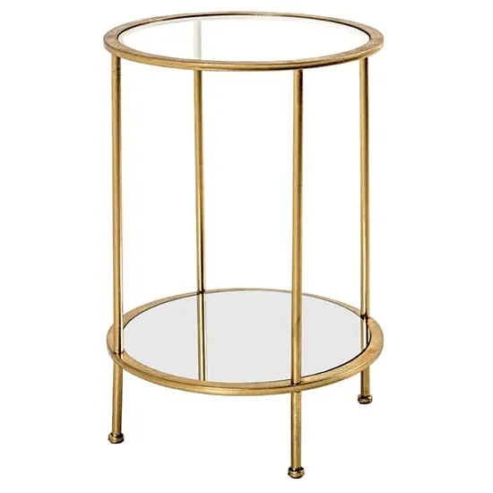 Inman Round Side Table with Undershelf - Gold, Glass image