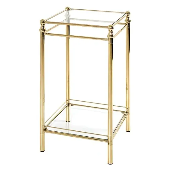 Inman Tall Square Glass Side Table - Clear, Brass image