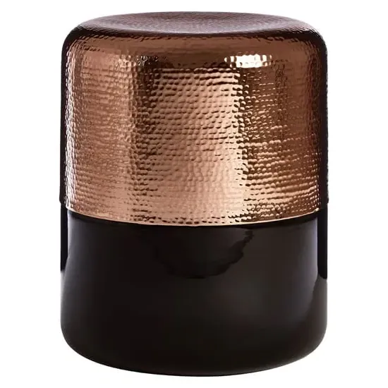 Intan Round Side Table - Copper Aluminium, Black Glass