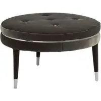 Intercrus Button Tufted Footstool - Black, Velvet