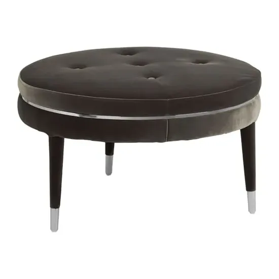 Intercrus Button Tufted Footstool - Black, Velvet