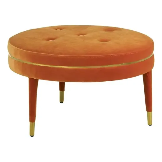 Intercrus Button Tufted Footstool - Orange, Velvet