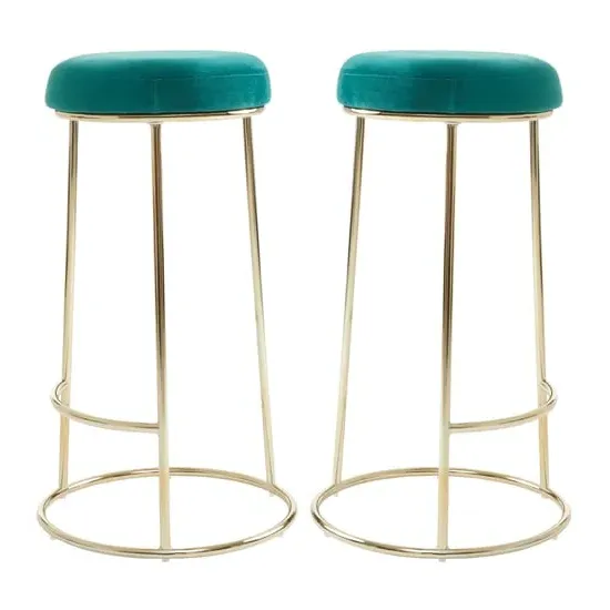 Intercrus Tall Bar Stools - Green, Velvet