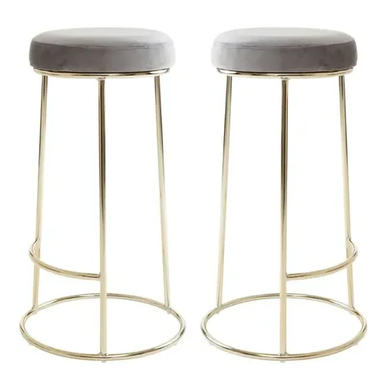Intercrus Tall Bar Stools - Grey, Velvet