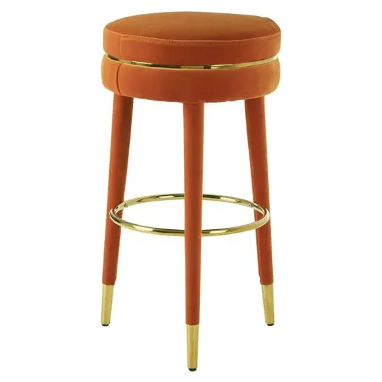 Intercrus Upholstered Bar Stool - Orange, Velvet image