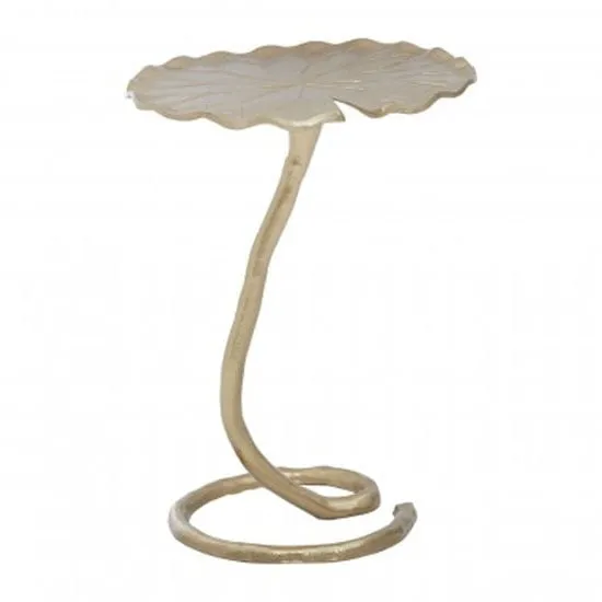 Inventive Round Metal Side Table with Scalloped Top - Gold