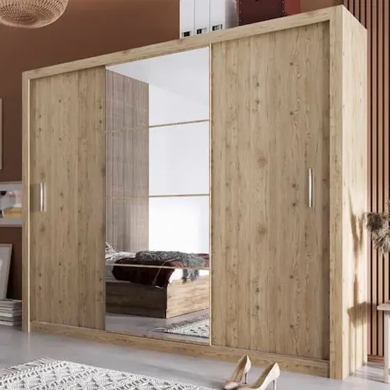 Ionia 3-Door Wardrobe with Mirror - San Remo Oak, Wood