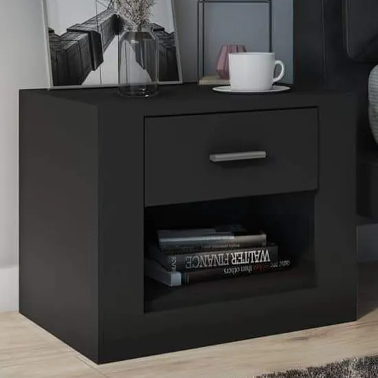 Ionia Bedside Cabinet with 1 Drawer - Matt Black