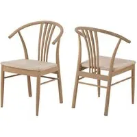 Ionia Dining Chairs Pair - Off White, Oak Rattan