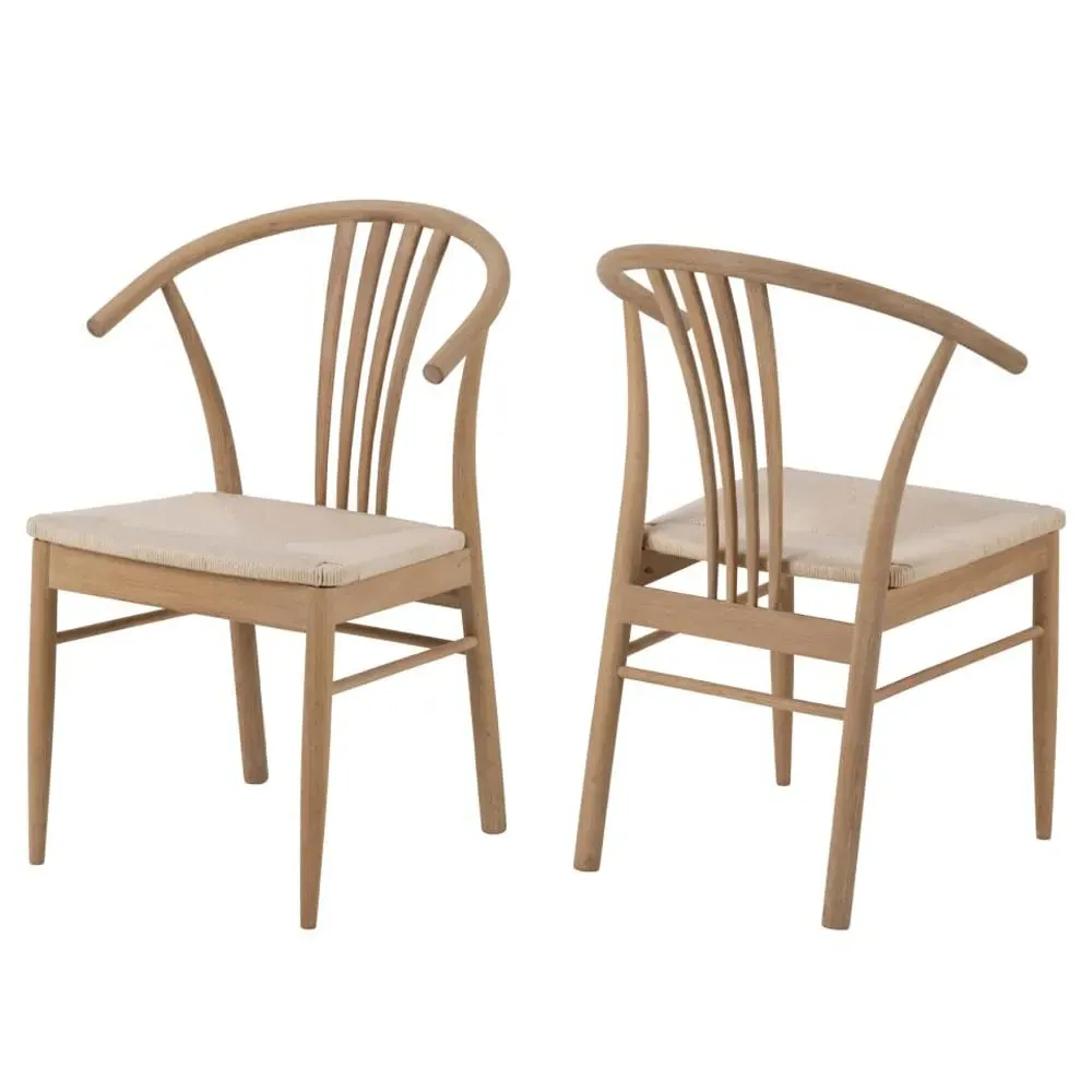 Ionia Dining Chairs Pair - Off White, Oak Rattan image