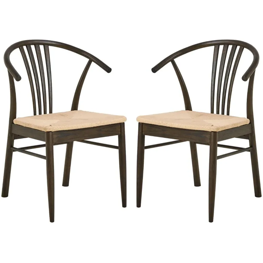 Ionia Dining Chairs Pair - Off White, Smoked Oak Rattan