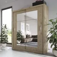 Ionia Mirrored Wardrobe with 2 Sliding Doors - San Remo Oak