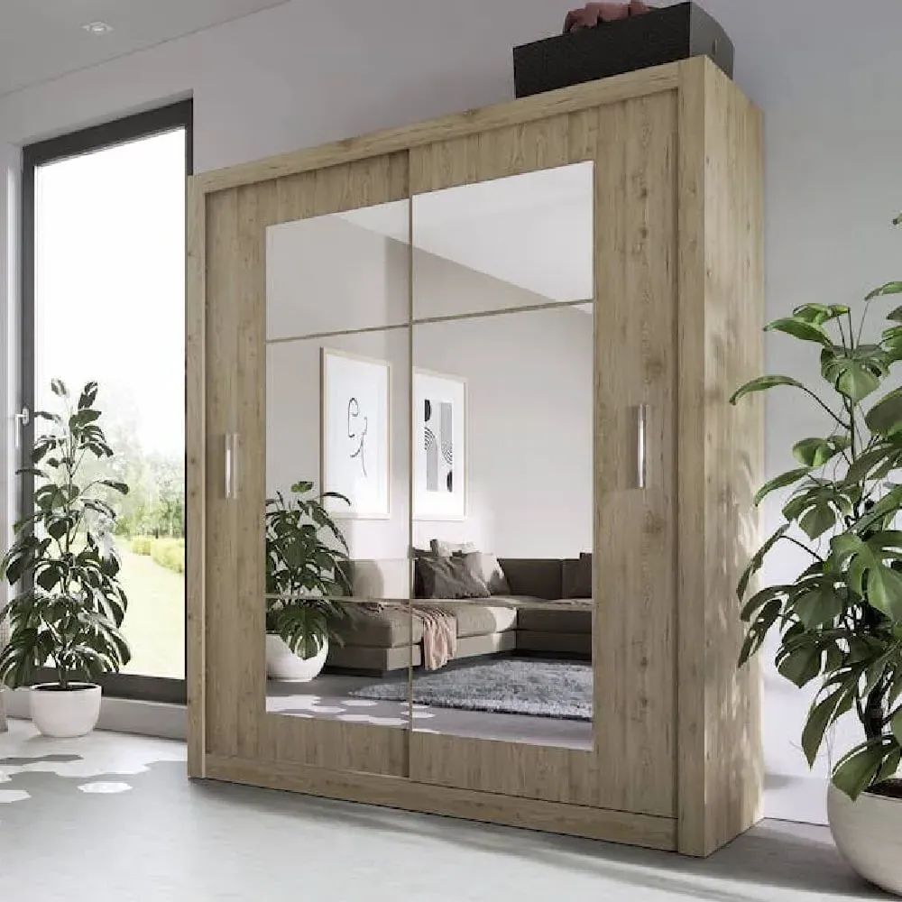 Ionia Mirrored Wardrobe with 2 Sliding Doors - San Remo Oak