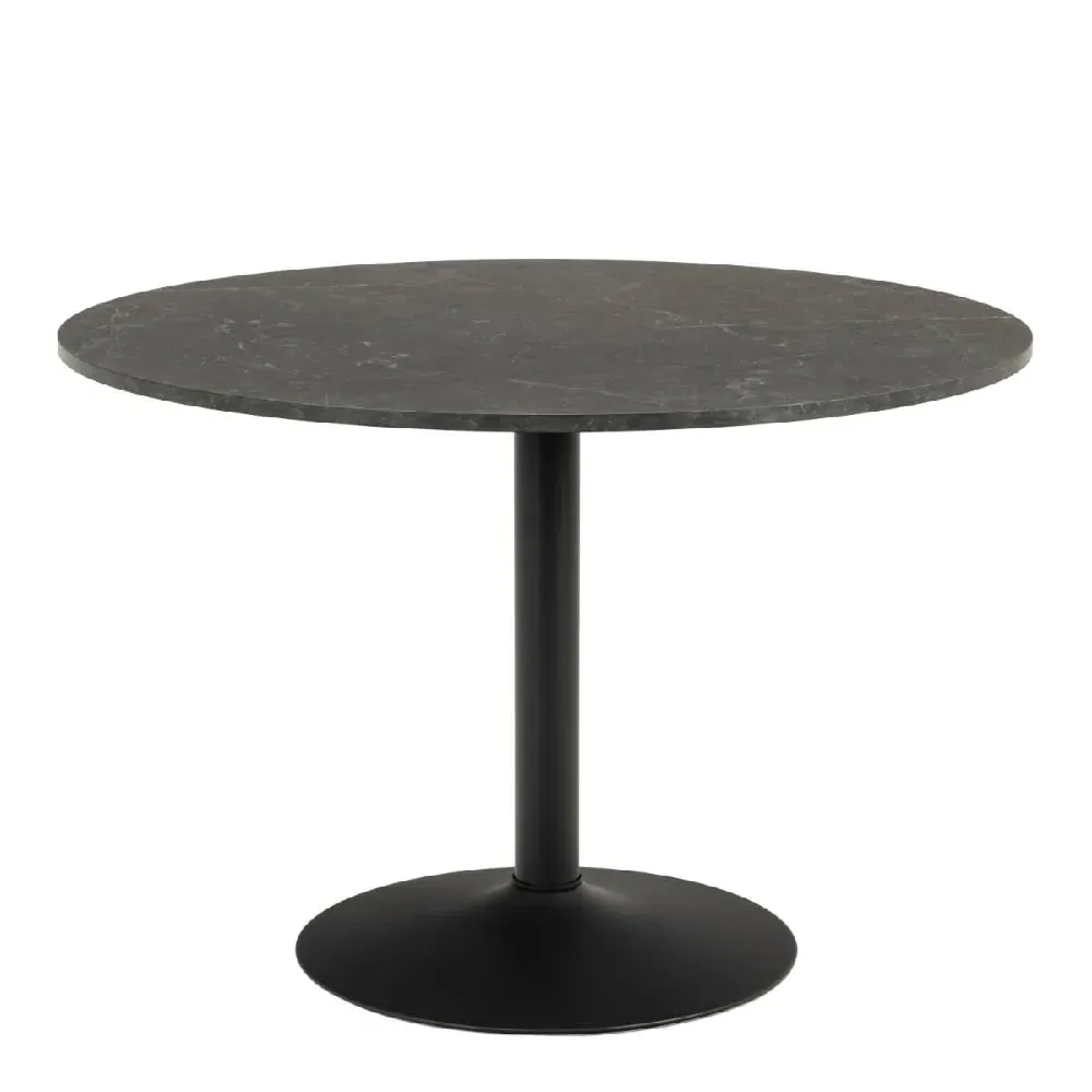 Ionia Round Dining Table - Black Marble Print, Wood