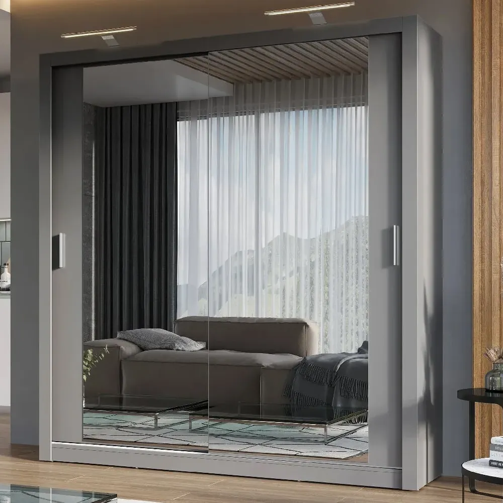 Ionia Wardrobe with 2 Sliding Doors - Grey