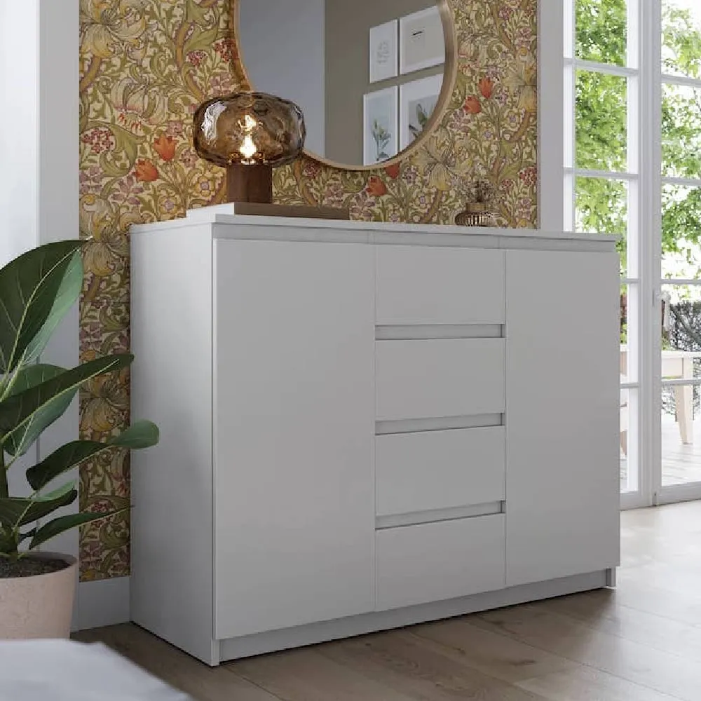 Ionia Wooden Sideboard with 2 Doors 4 Drawers - White image