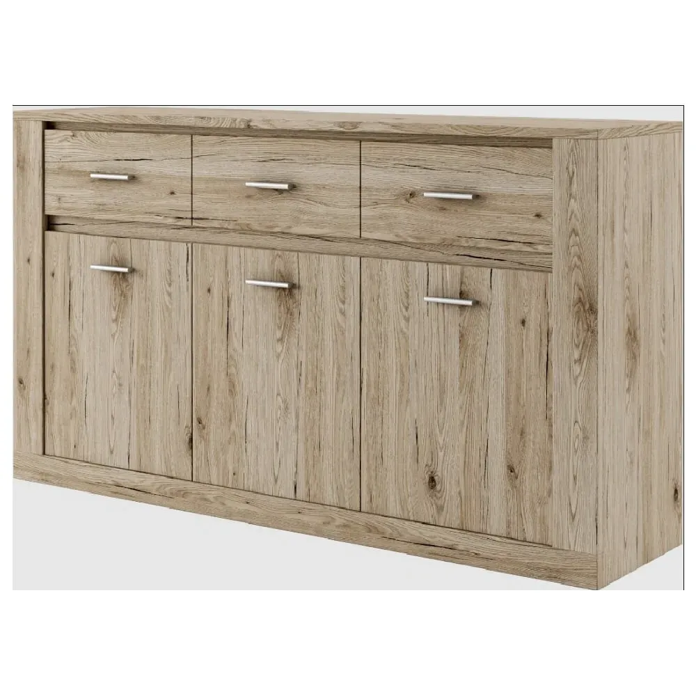 Ionia Wooden Sideboard with 3 Doors 3 Drawers - San Remo Oak