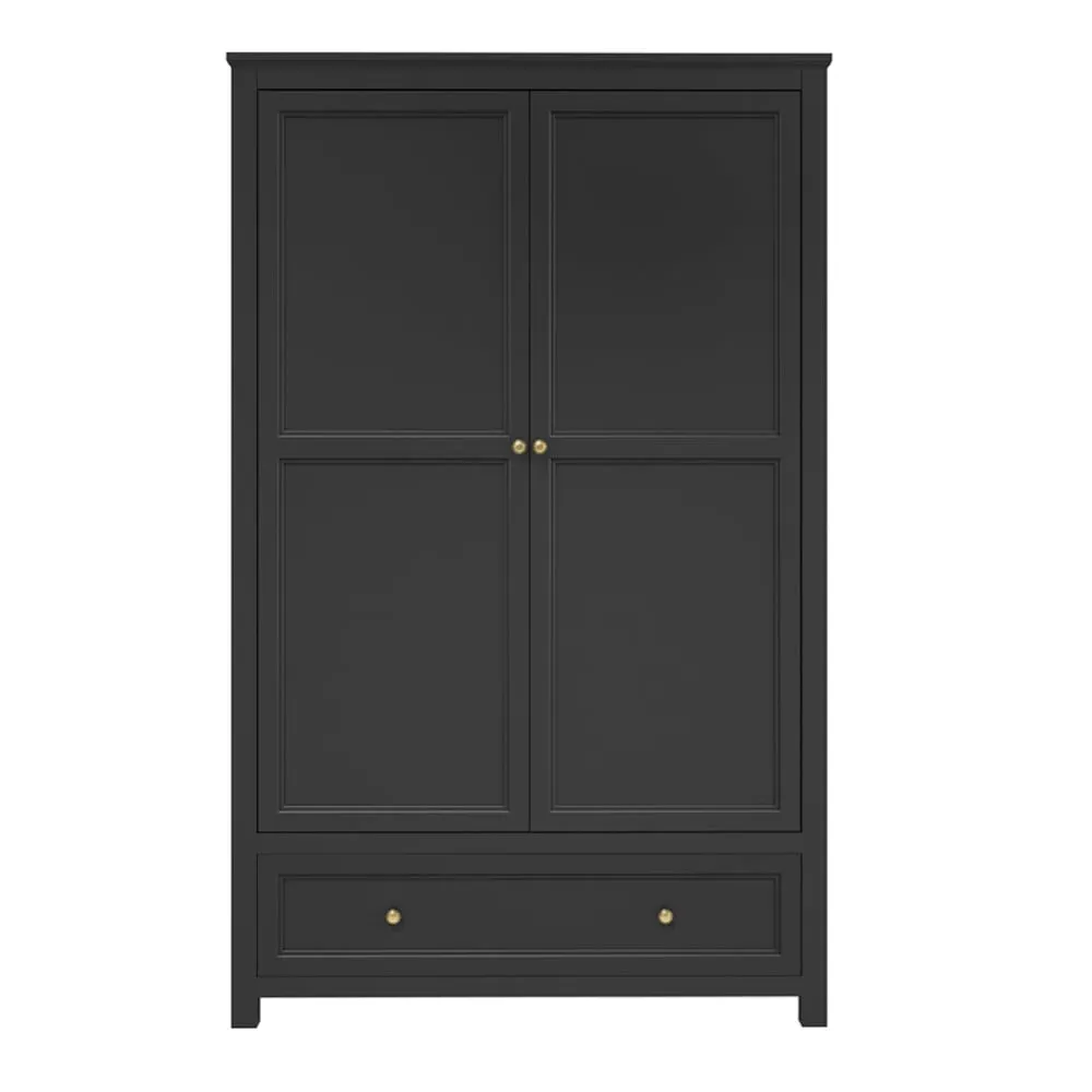 Iowa 2 Door Wardrobe with Drawer - Black, MDF