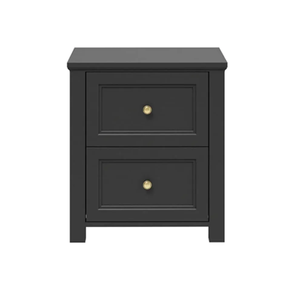 Iowa Bedside Cabinet with 2 Drawers - Black, MDF image