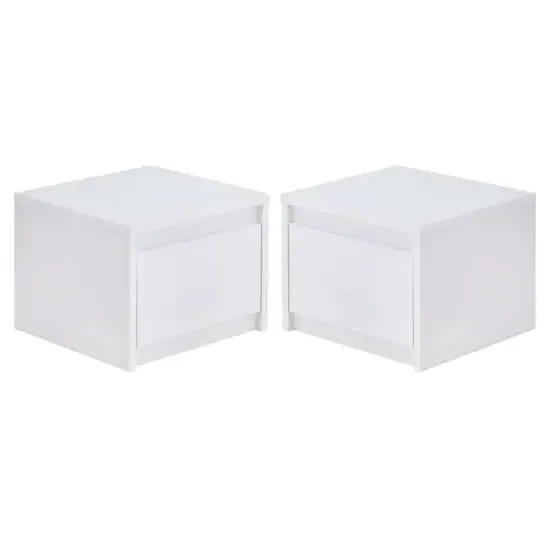 Iowa Set of 2 Bedside Cabinets - White, High Gloss