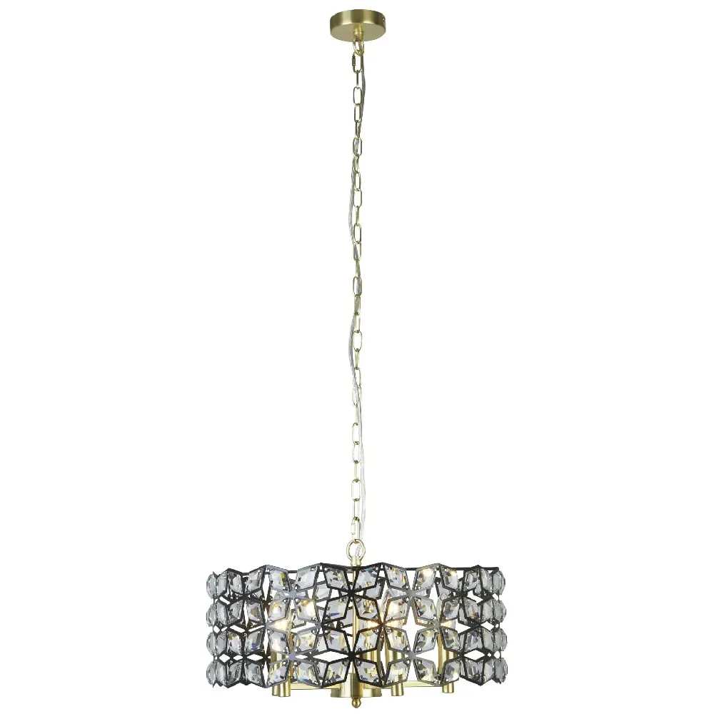 Iris 5 Light Crystal Frame Pendant Light - Black, Brass image