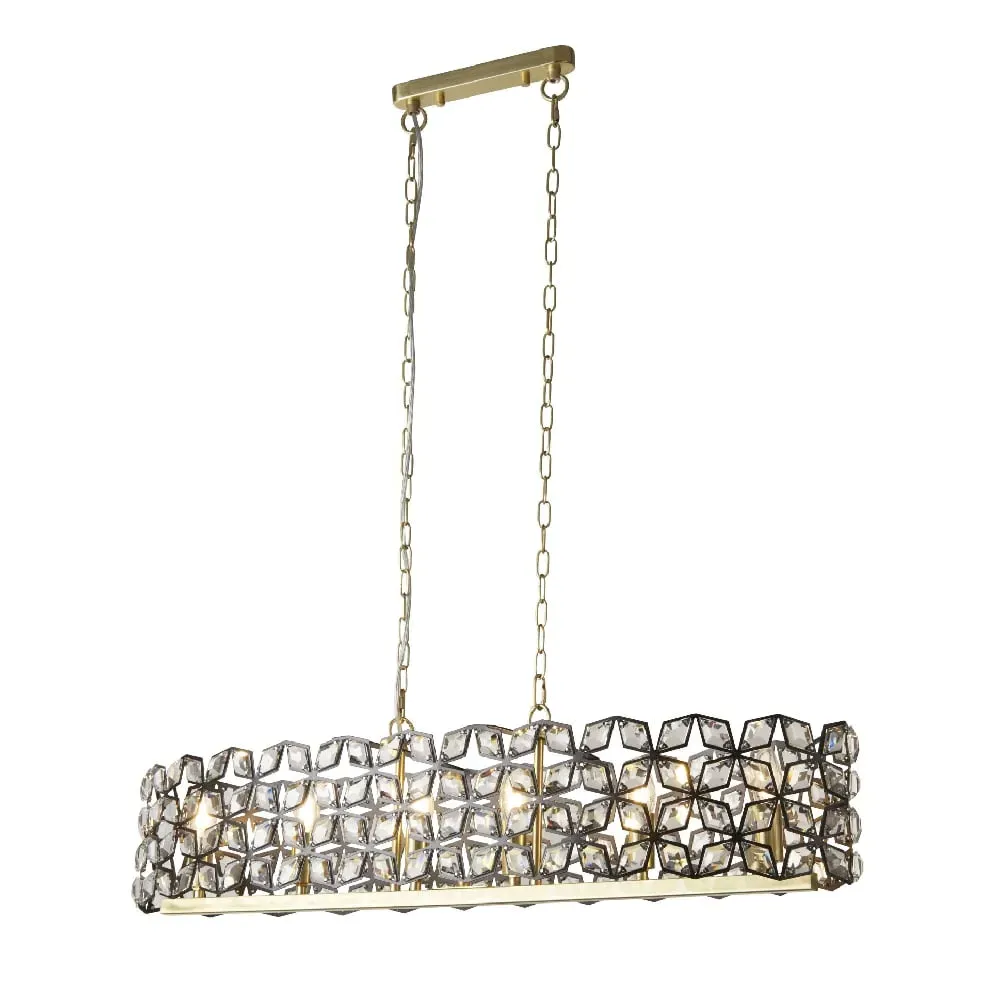 Iris 6 Light Crystal Frame Bar Pendant Light - Black, Brass