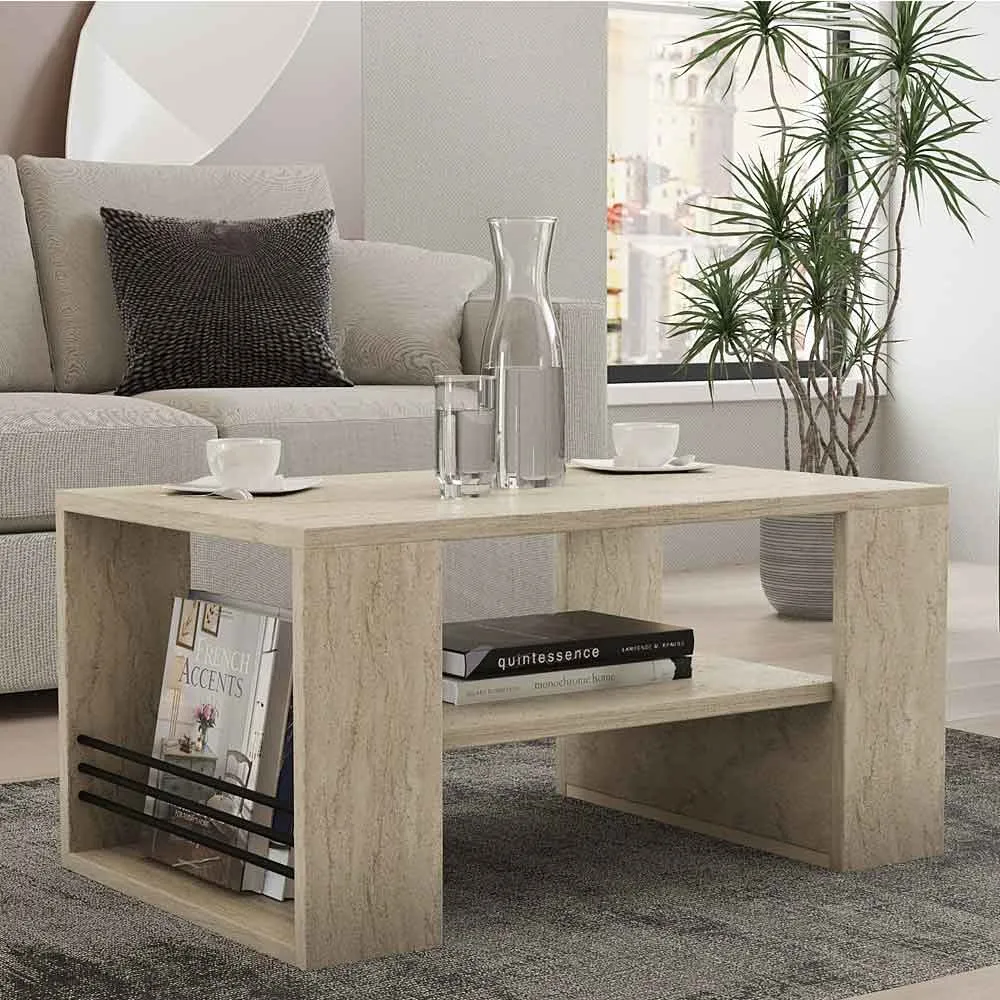 Iris Coffee Table - Travertine Marble Effect, Melamine product