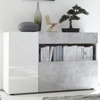 Iris High Gloss Sideboard with 1 Drawer - White, Cement