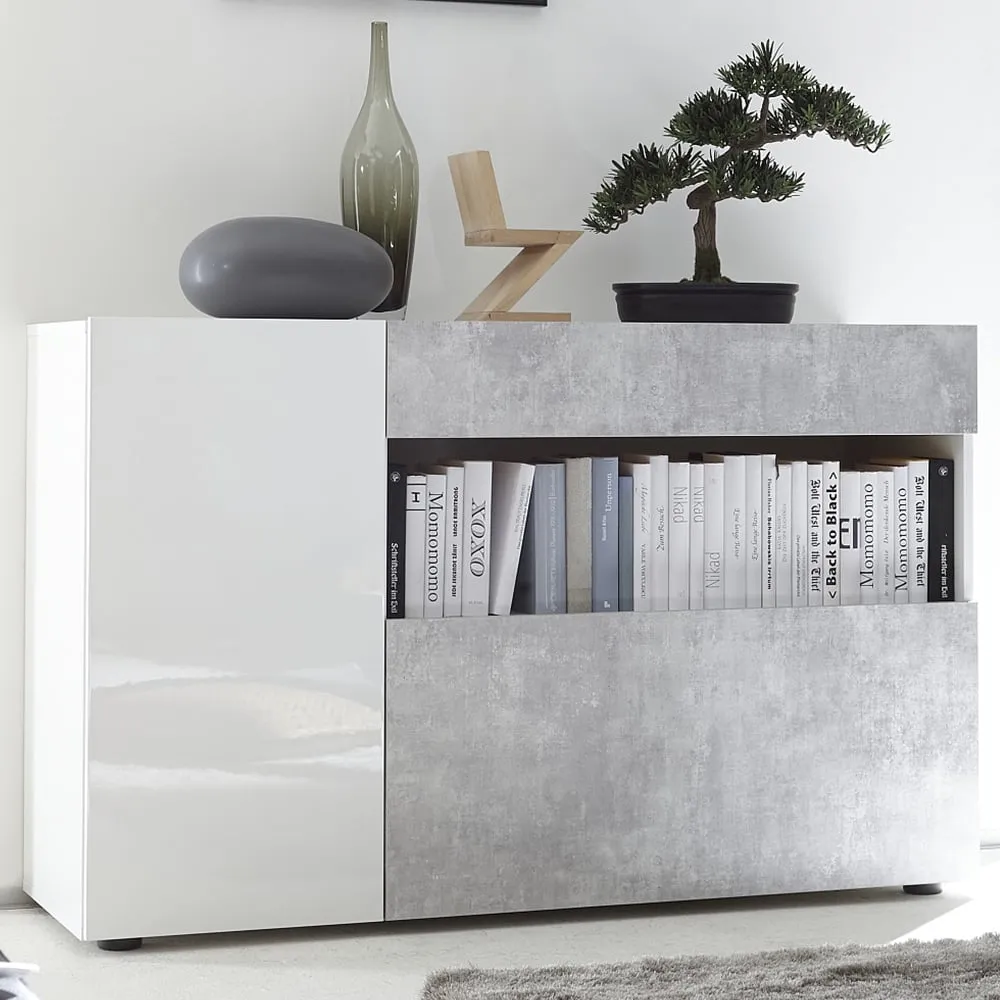 Iris High Gloss Sideboard with 1 Drawer - White, Cement image