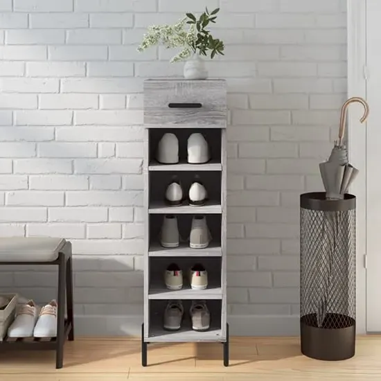 Iris Shoe Storage Cabinet with Drawer - Grey, Oak