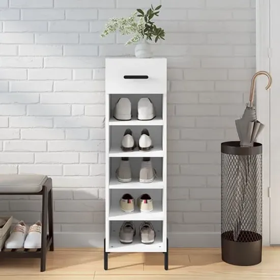 Iris Shoe Storage Cabinet with Drawer - White