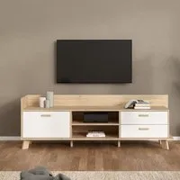 Irvine TV Stand with 1 Door 2 Drawers - Oak, White alternate view
