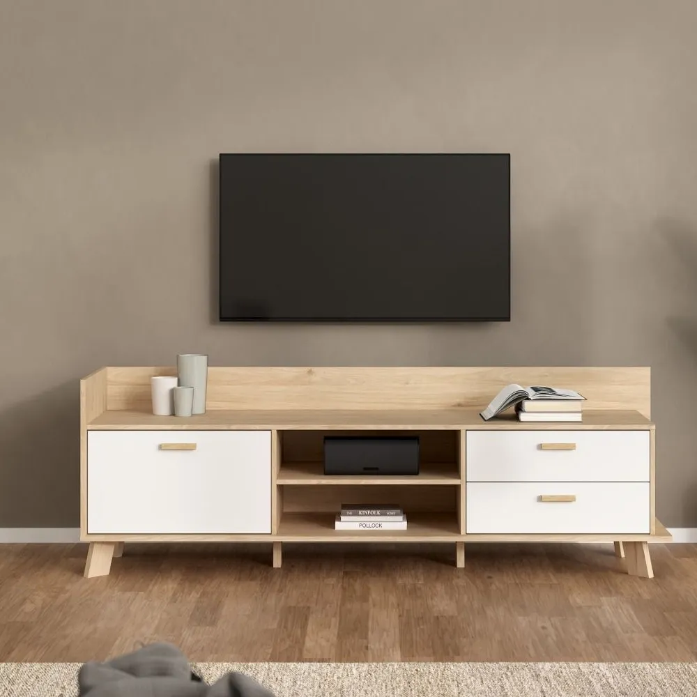 Irvine TV Stand with 1 Door 2 Drawers - Oak, White product