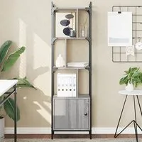 Irving 4-Tier Bookcase with 2 Doors - Grey, Oak