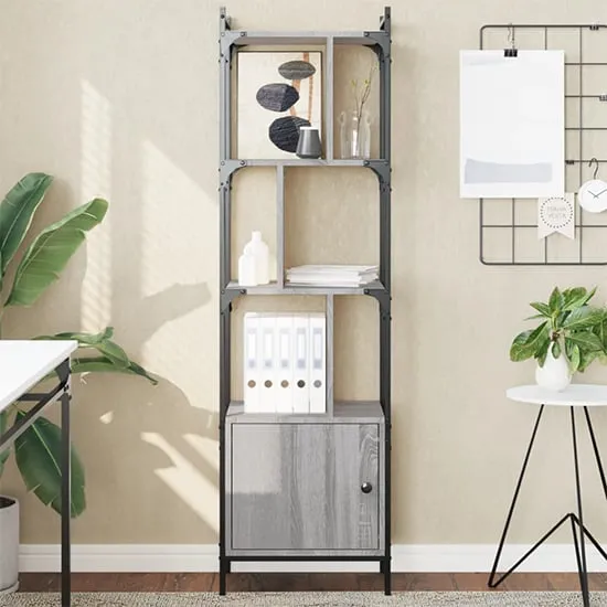 Irving 4-Tier Bookcase with 2 Doors - Grey, Oak