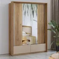 Irving Mirrored Wardrobe with 2 Sliding Doors - Mauvella Oak