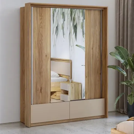 Irving Mirrored Wardrobe with 2 Sliding Doors - Mauvella Oak