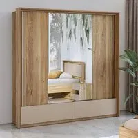 Irving Wide Mirrored Wardrobe with 2 Sliding Doors - Mauvella Oak