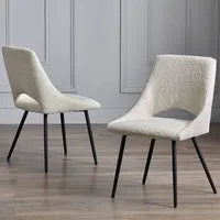 Irwin Dining Chairs with Black Legs, Pair - Ivory, Boucle alternate view